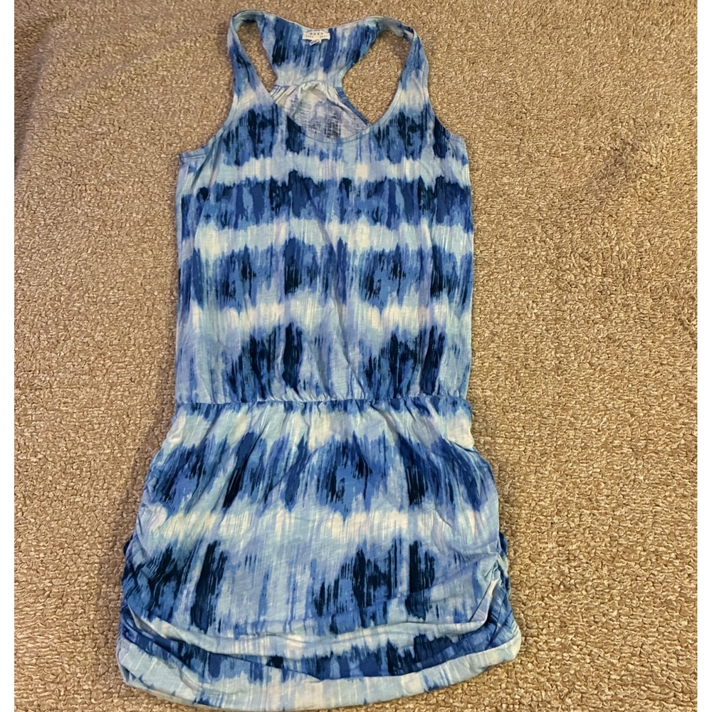 Soft Joie Womens Dress XS Blue Tie Dye Ikat Blouson Racerback Mini Ruched Skirt
